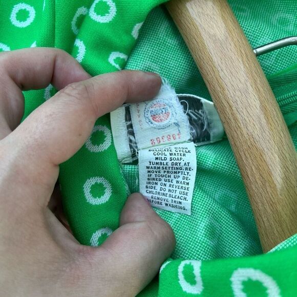 Vintage 60s De Saix Neon Green Vibrant Polka Dot Maxi Belted Dress - Picture 5 of 7